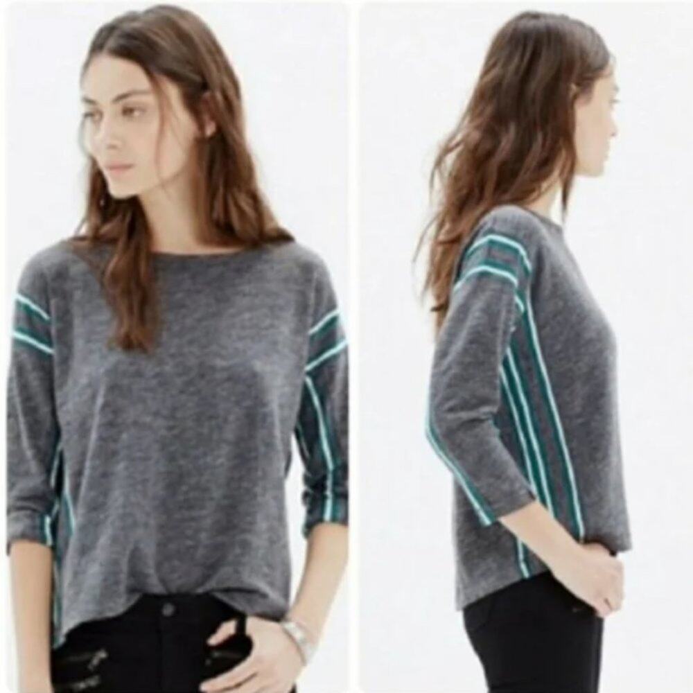 Madewell Grey Striped Nordic Top Oversized Sweatshirt Varsity School Sporty Prep